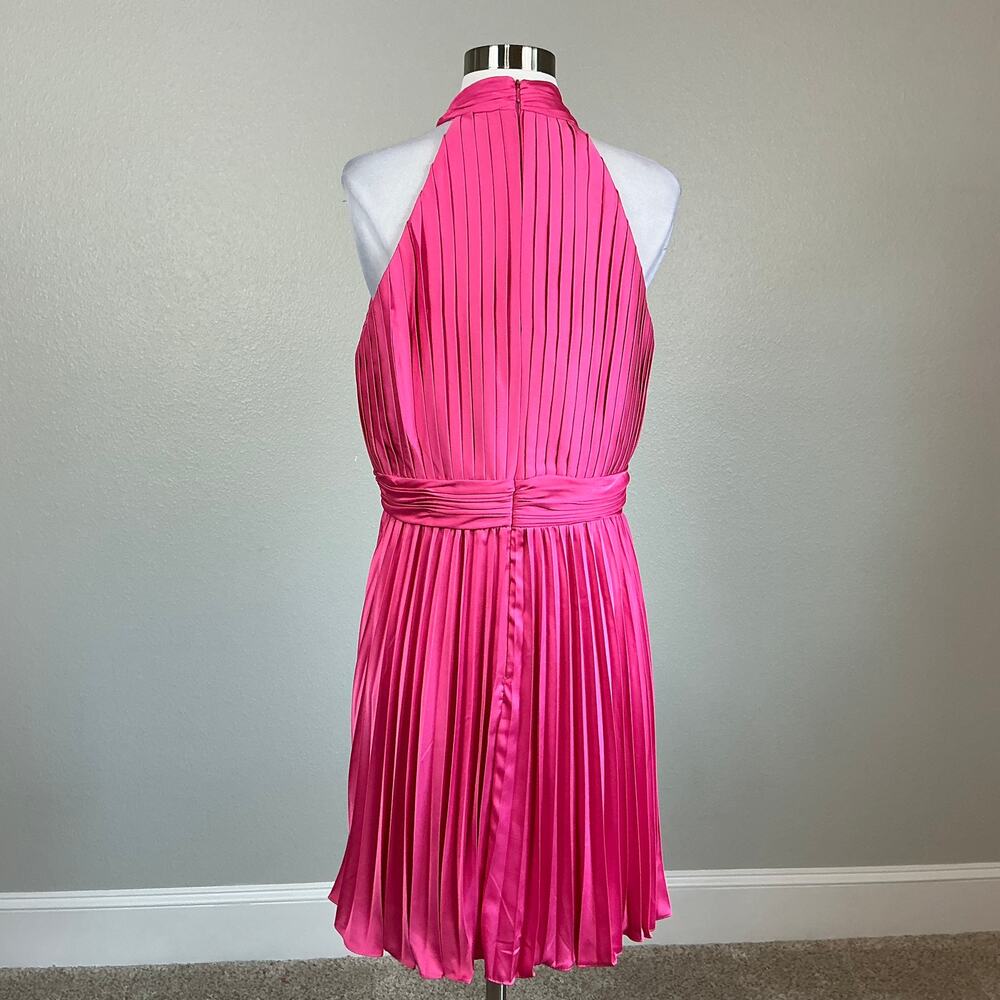 Mac Duggal 26645 Pink Cocktail Dress Pleated Satin Mini Fit and Flare Size 12 - Picture 7 of 13